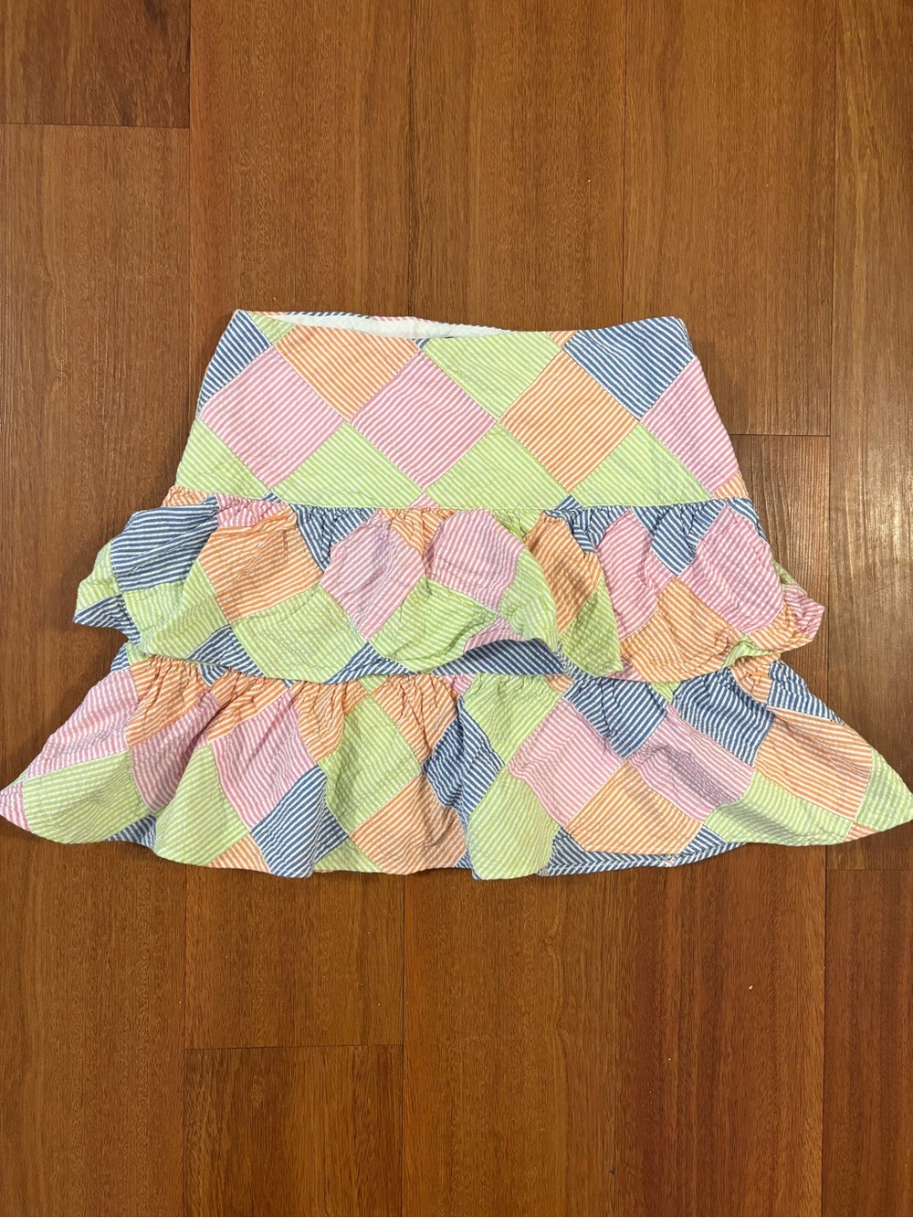 Ralph Lauren Girls Seersucker Patchwork Ruffle Skirt Size 16